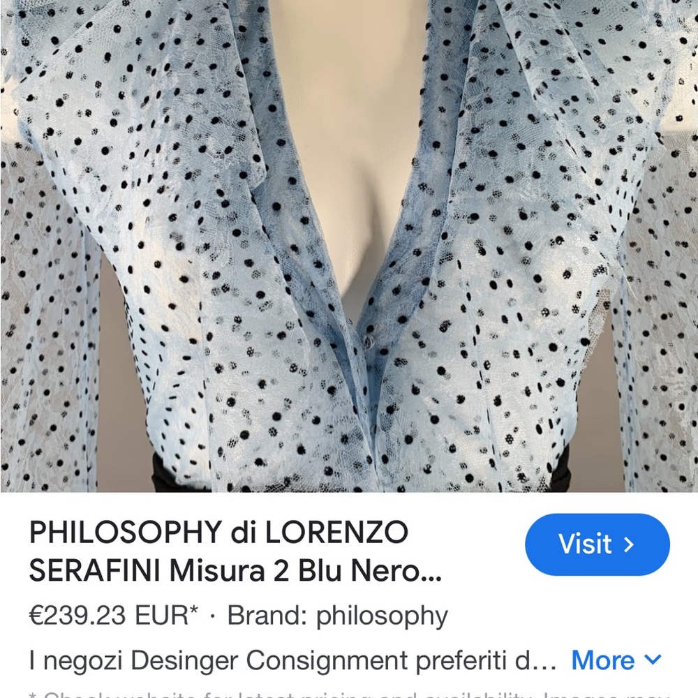 Philosophy Light Blue Polka Dot Sheer Blouse with Black Waist Tie - Picture 3 of 5